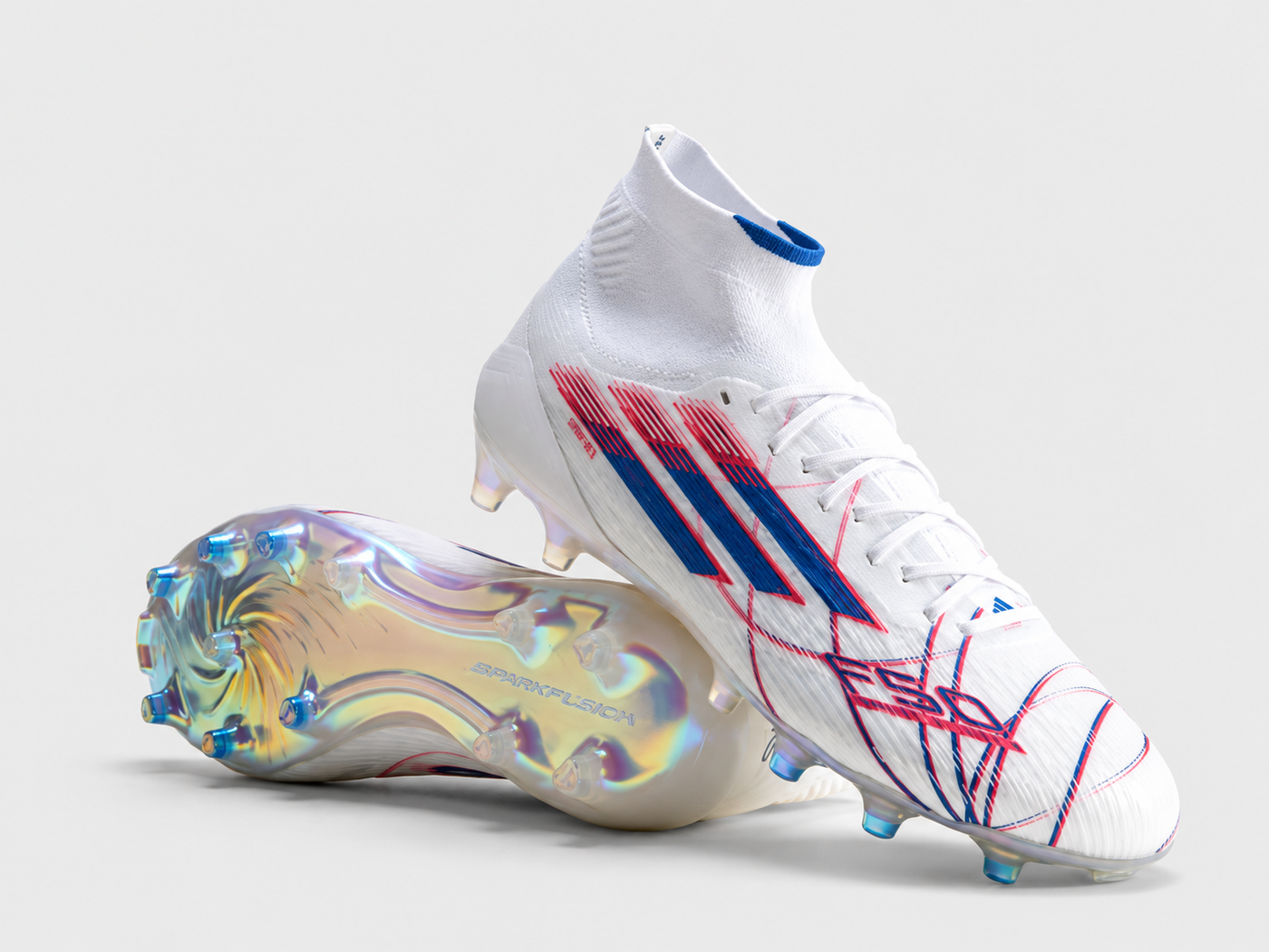 Adidas F50 Sparkfusion Mid Cut Lacets FG - Blanc/Bleu/Rouge