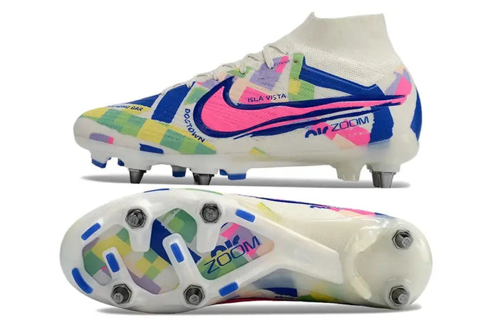 Crampons Air Zoom Mercurial Superfly 9 Elite SG - Blanc/Vert/Bleu/Jaune/Rose