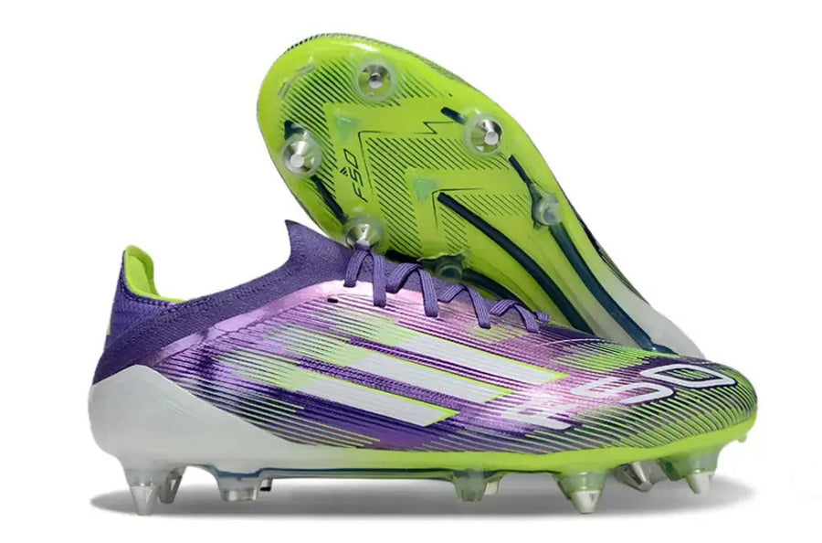 Crampons F50 Elite Lacets SG - Violet/Jaune Fluo/Blanc