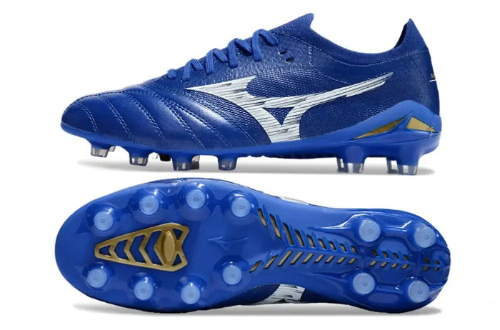 Crampons Morelia Neo 4 Elite FG/AG - Bleu/Blanc/Doré