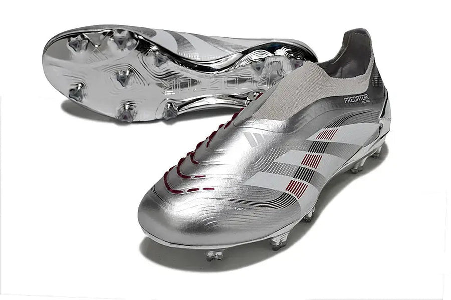 Crampons Predator 25 Elite Laceless FG - Argent/Bordeaux