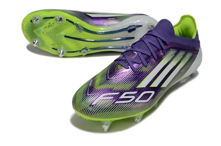 Crampons F50 Elite Lacets SG - Violet/Jaune Fluo/Blanc