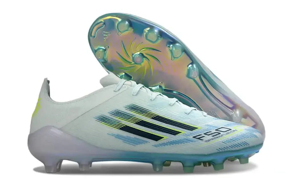 Adidas F50 Sparkfusion League Low Cut Lacets FG Ice Cold Precision - Bleu/Dune Pearl/Jaune