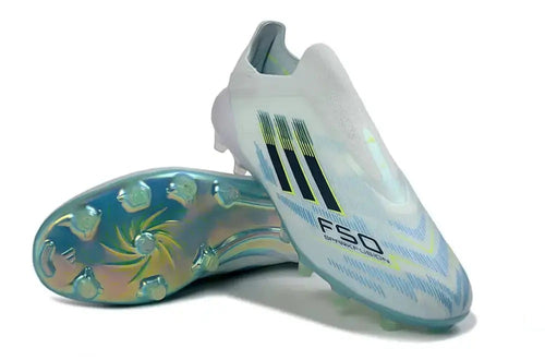 Adidas F50 Sparkfusion League Low Cut Laceless FG Ice Cold Precision - Bleu/Dune Pearl/Jaune
