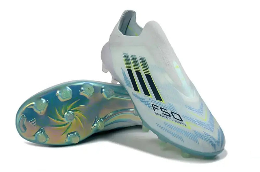 Crampons F50 Sparkfusion League Low Cut Laceless Elite FG Ice Cold Precision - Bleu/Dune Pearl/Jaune